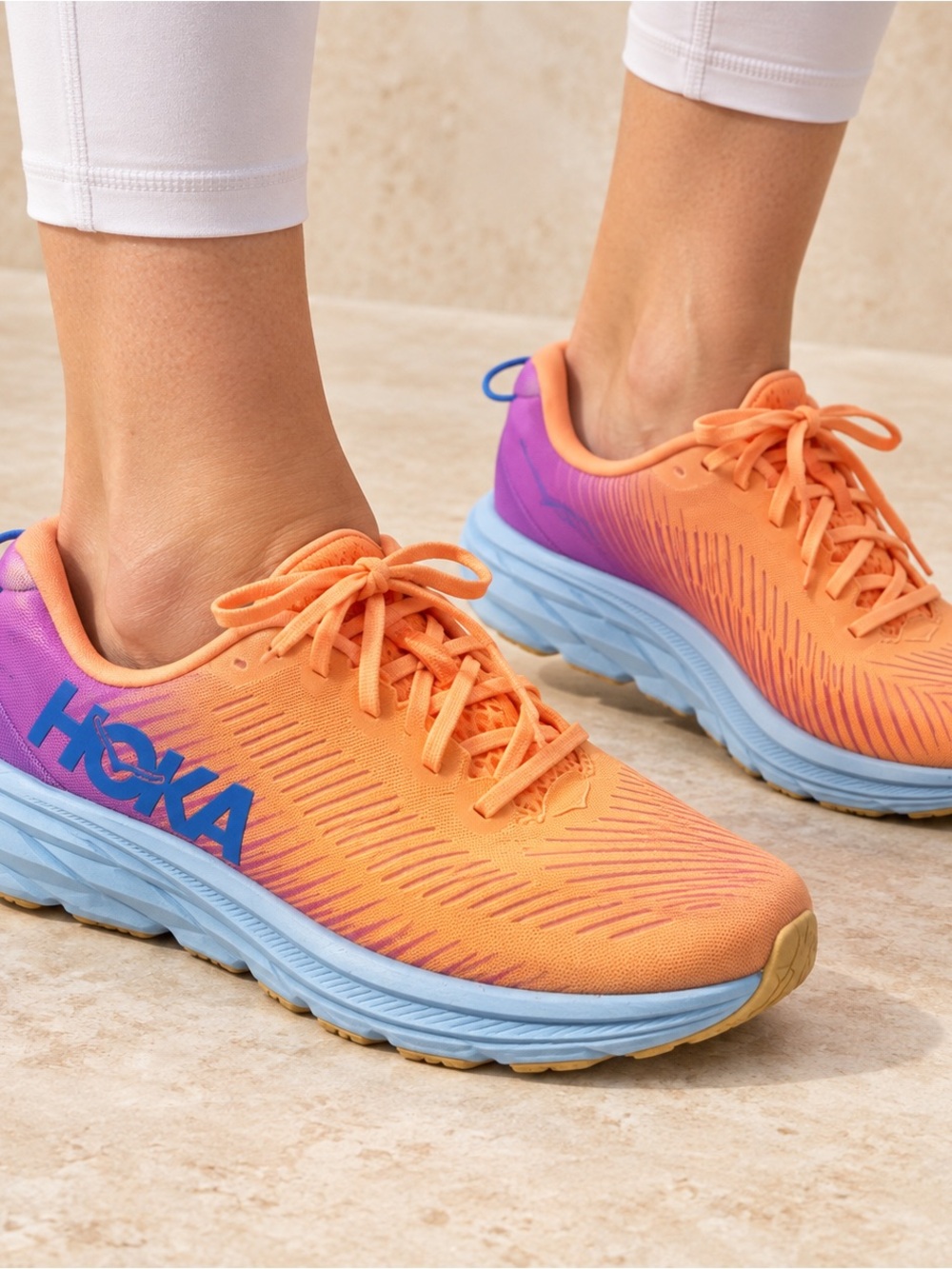 Hoka Women's Orange and Purple Gradient Running Sneakers with Blue Logo